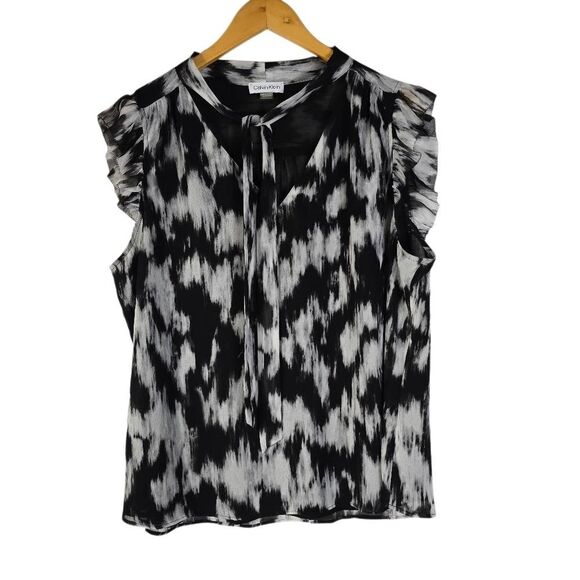 Calvin Klein Black and White Patterned Blouse - Picture 7 of 7